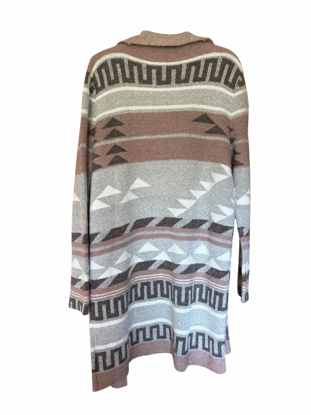 Boho Southwestern Aztec Open Front Cardigan Sweater in Dusty Rose, Gray, White - Picture 3 of 6